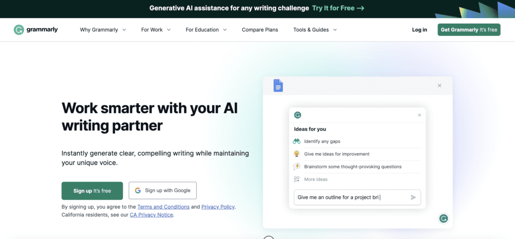 Home page Grammarly AI